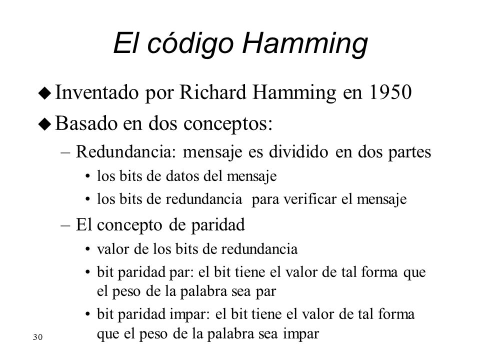 El código Hamming Inventado por Richard Hamming en 1950