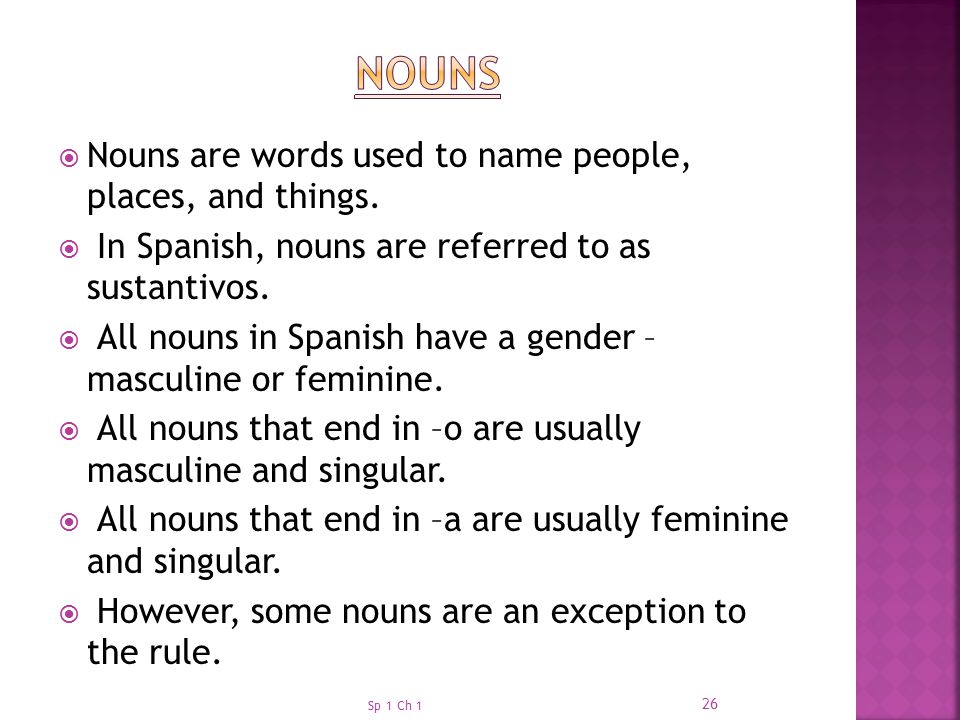 Nouns Nouns are words used to name people, places, and things.