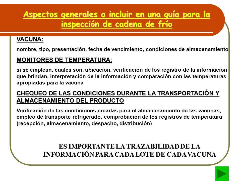Aspectos generales a incluir en una guía para la inspección de cadena de frío