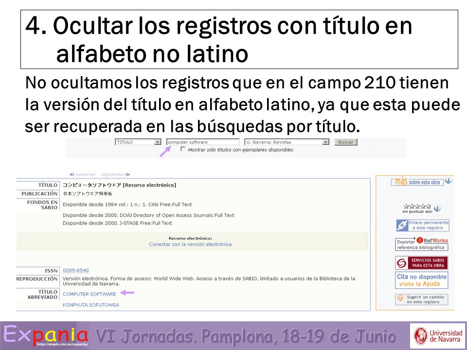 4. Ocultar los registros con título en alfabeto no latino