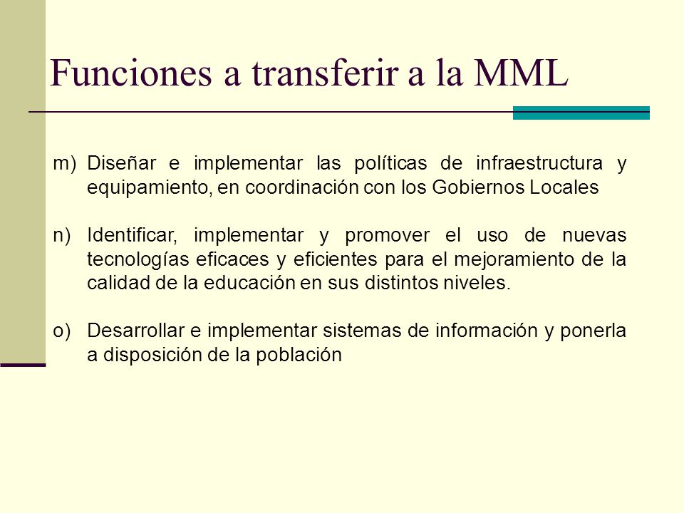 Funciones a transferir a la MML