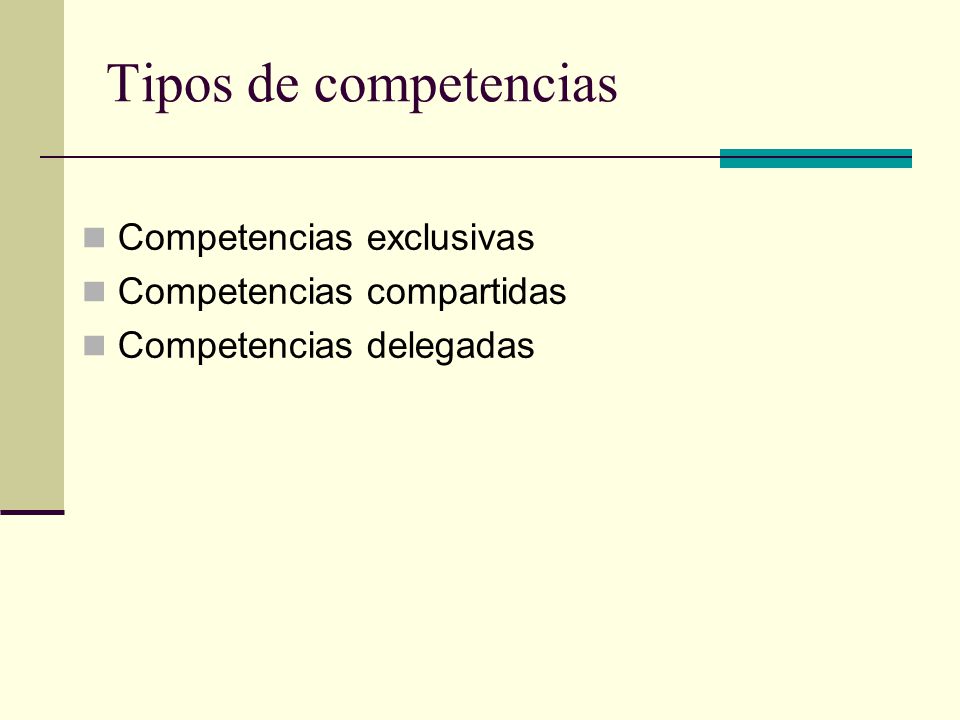 Tipos de competencias Competencias exclusivas Competencias compartidas