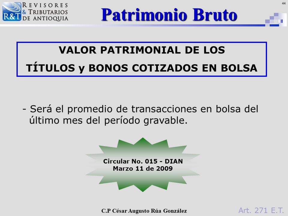 VALOR PATRIMONIAL DE LOS TÍTULOS y BONOS COTIZADOS EN BOLSA