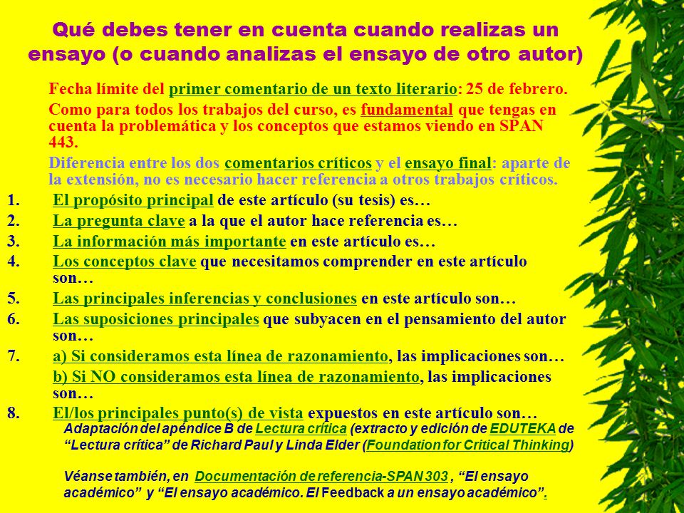 Qué debes tener en cuenta cuando realizas un ensayo (o cuando analizas el ensayo de otro autor)