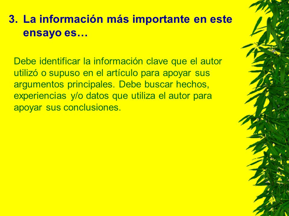 La información más importante en este ensayo es…