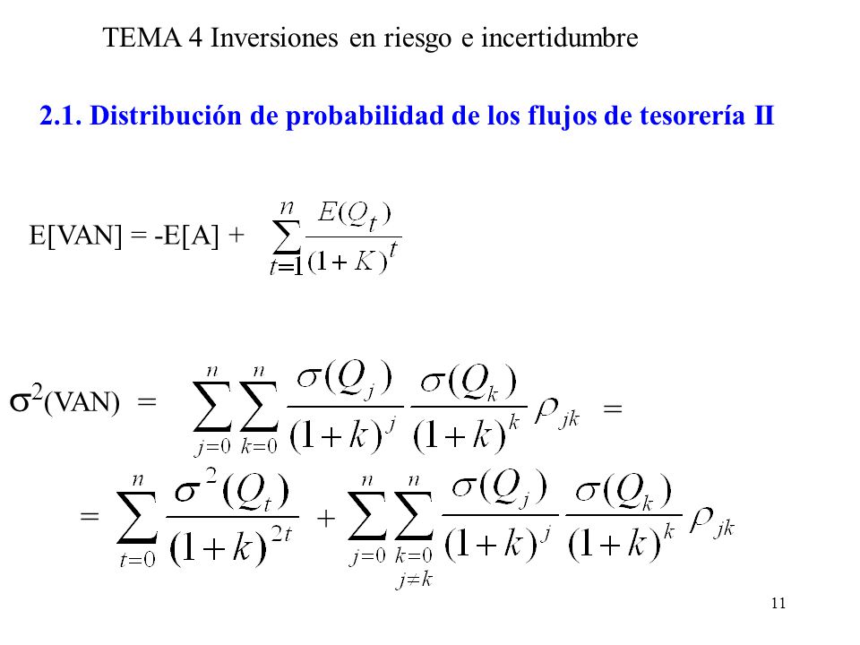 2(VAN) = = = + TEMA 4 Inversiones en riesgo e incertidumbre