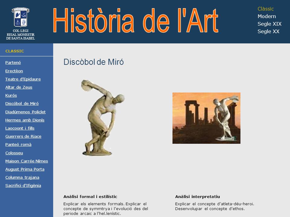 Història de l Art Discòbol de Miró Clàssic Modern Segle XIX Segle XX