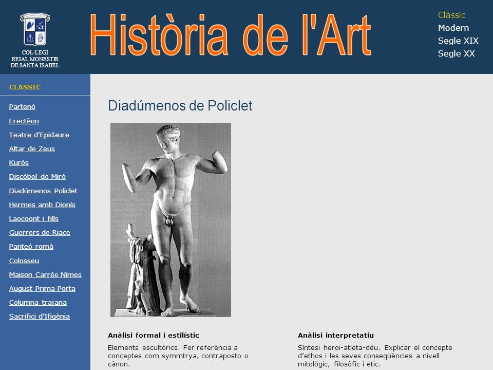 Història de l Art Diadúmenos de Policlet Clàssic Modern Segle XIX
