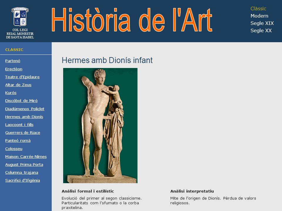 Història de l Art Hermes amb Dionís infant Clàssic Modern Segle XIX