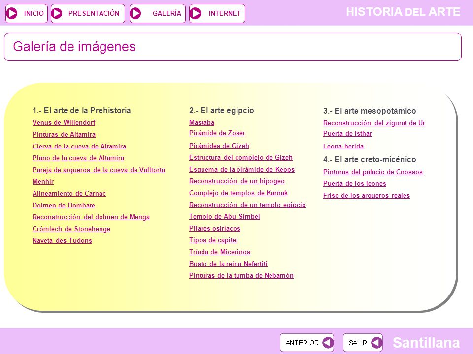 Galería de imágenes 1.- El arte de la Prehistoria 2.- El arte egipcio