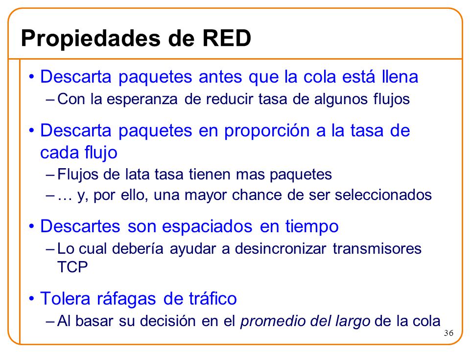 Propiedades de RED Descarta paquetes antes que la cola está llena