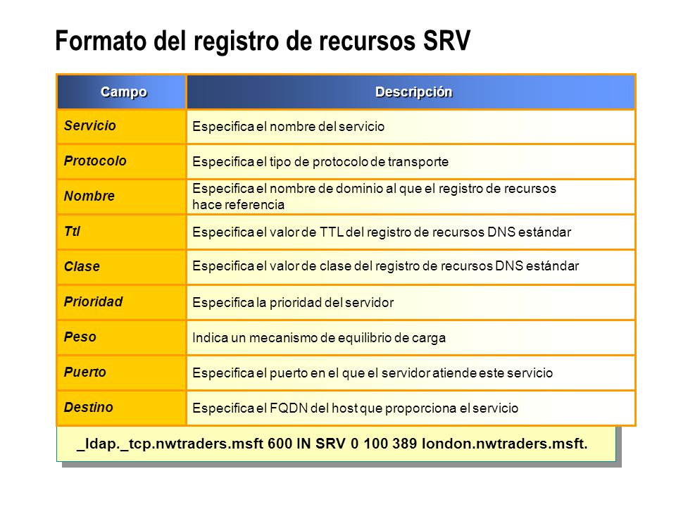 Formato del registro de recursos SRV