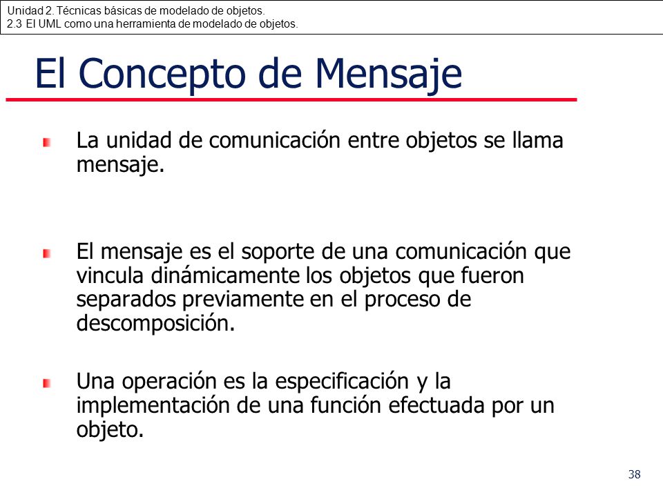 El Concepto de Mensaje La unidad de comunicación entre objetos se llama mensaje.