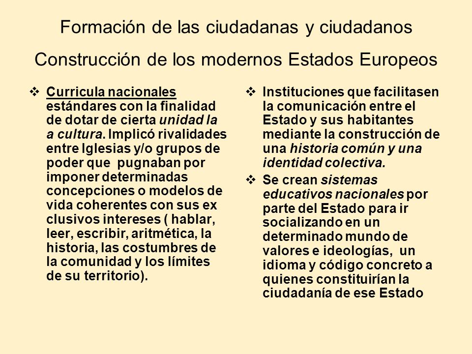 Formación de las ciudadanas y ciudadanos Construcción de los modernos Estados Europeos