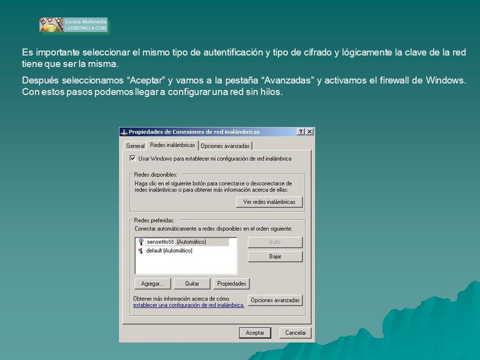 Es importante seleccionar el mismo tipo de autentificación y tipo de cifrado y lógicamente la clave de la red tiene que ser la misma.