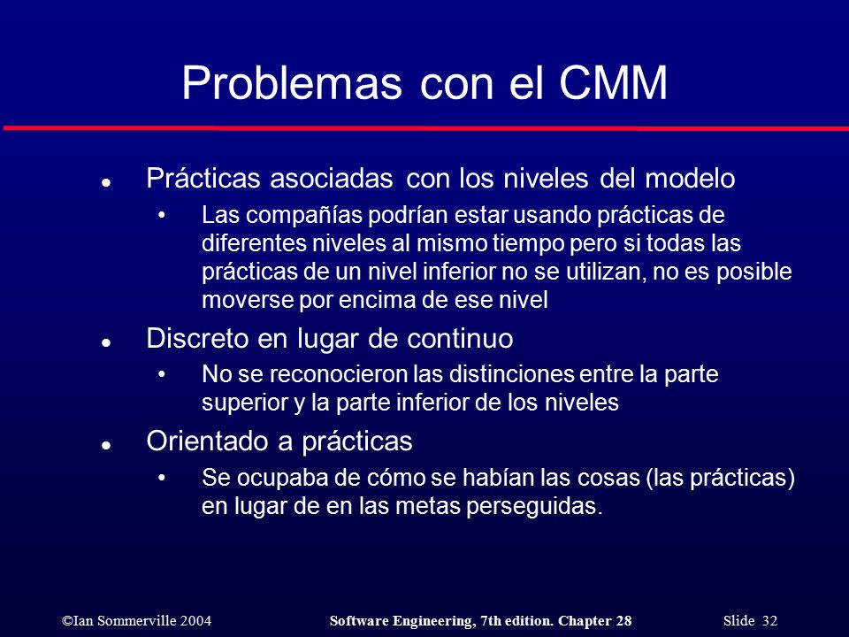Problemas con el CMM Prácticas asociadas con los niveles del modelo