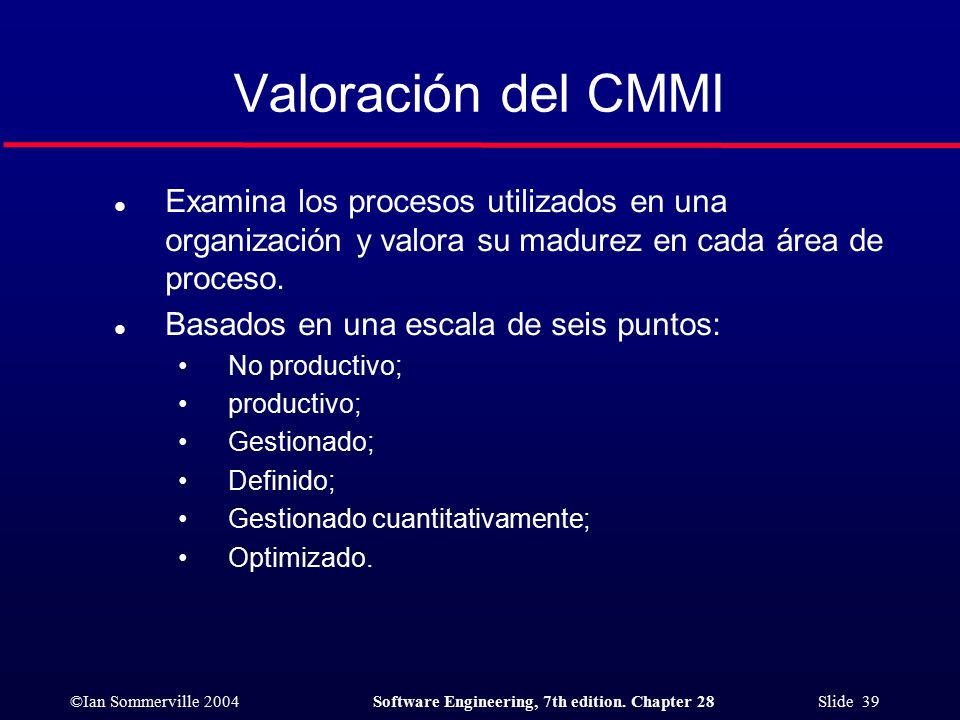 Valoración del CMMI Examina los procesos utilizados en una organización y valora su madurez en cada área de proceso.