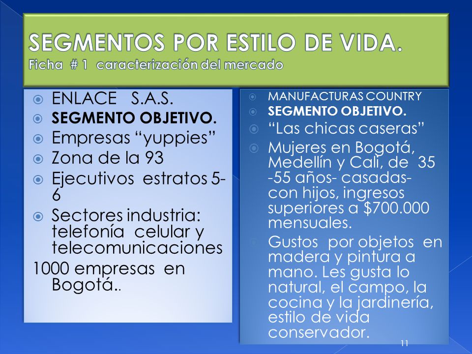 SEGMENTOS POR ESTILO DE VIDA. Ficha # 1 caracterización del mercado