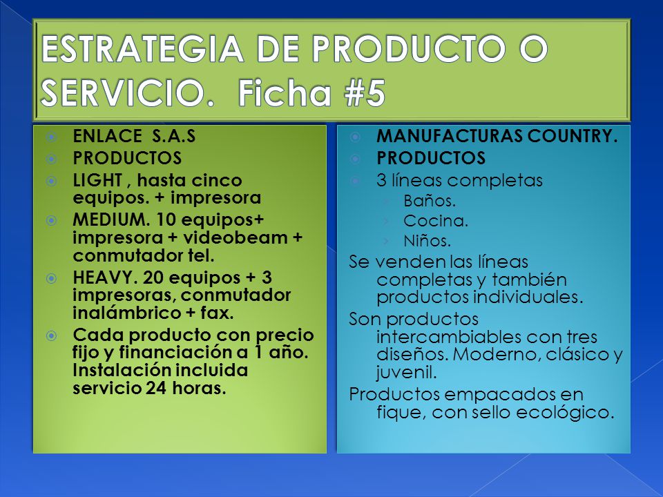 ESTRATEGIA DE PRODUCTO O SERVICIO. Ficha #5
