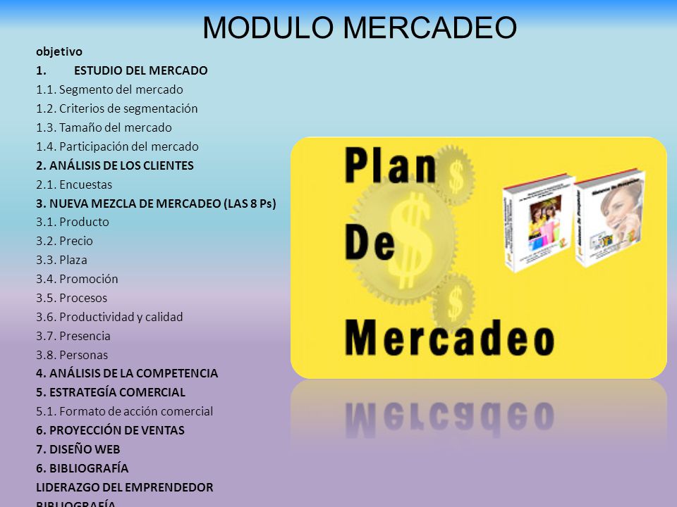 MODULO MERCADEO objetivo ESTUDIO DEL MERCADO 1.1. Segmento del mercado