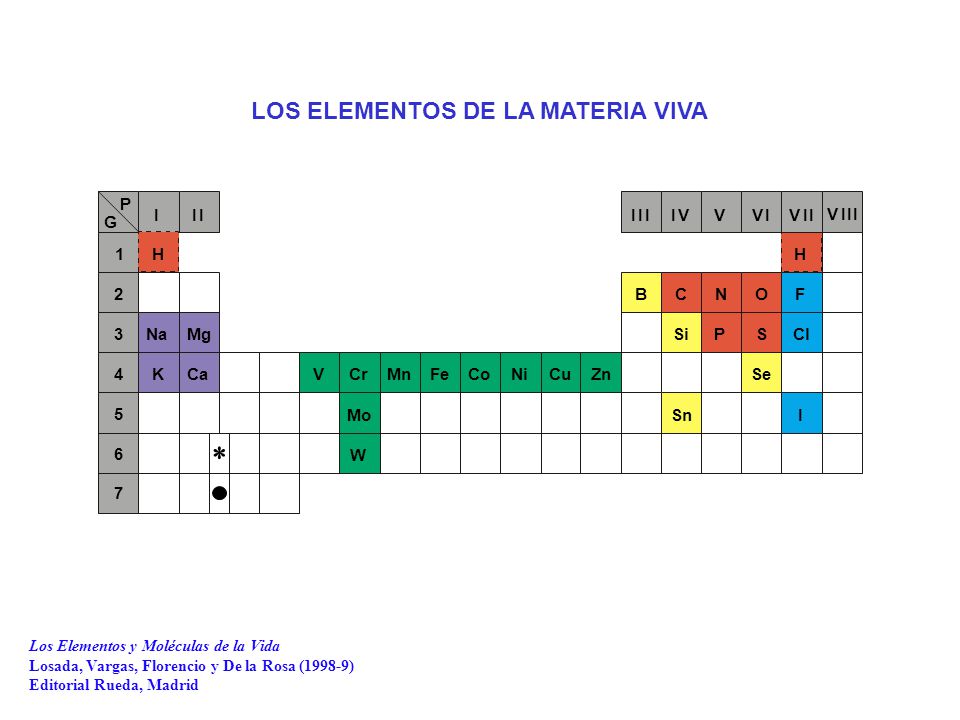 * LOS ELEMENTOS DE LA MATERIA VIVA V I P G H Na K Mg Ca