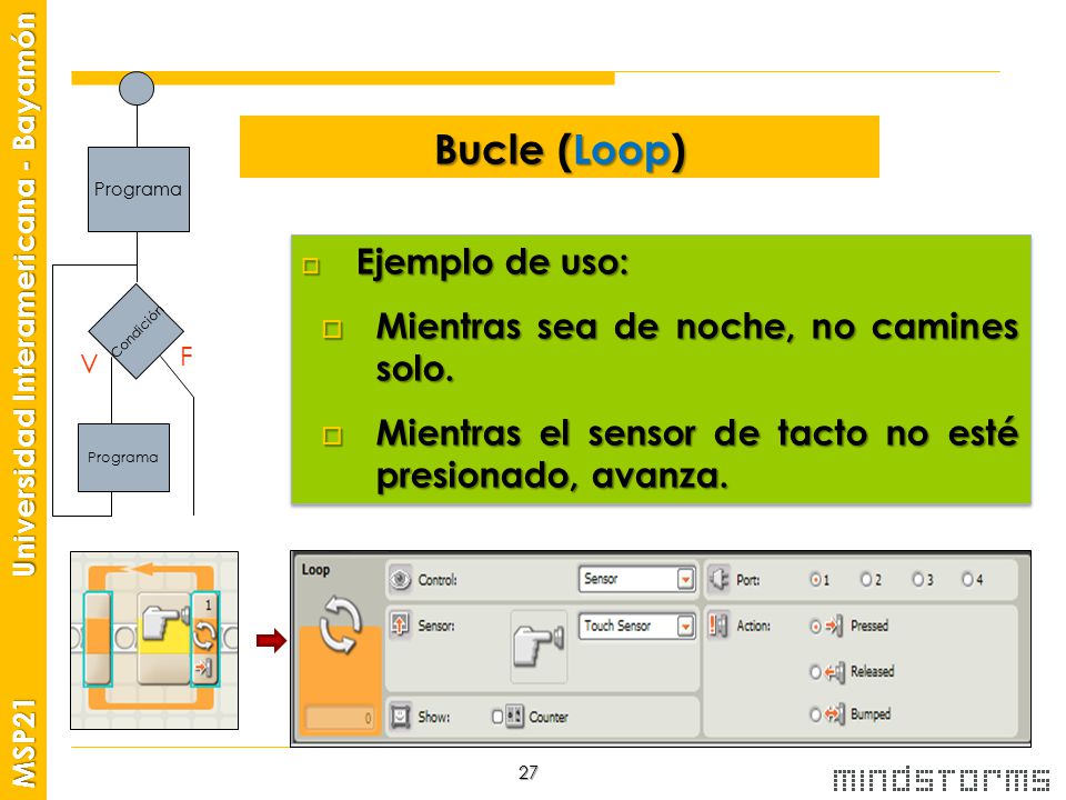 Bucle (Loop) Ejemplo de uso: Mientras sea de noche, no camines solo.