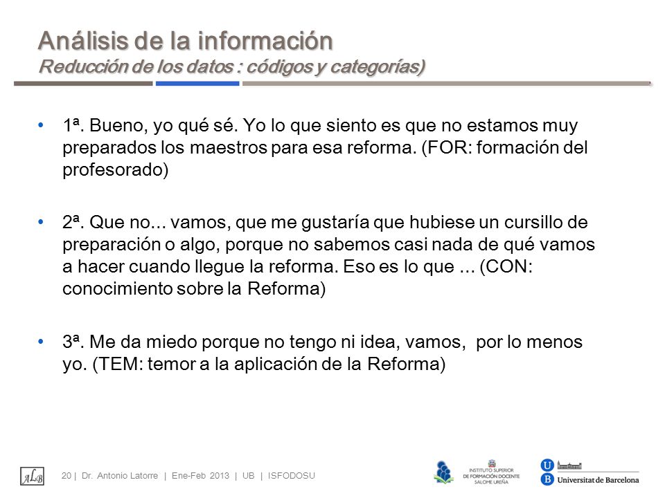 Análisis de la información Reducción de los datos : códigos y categorías)