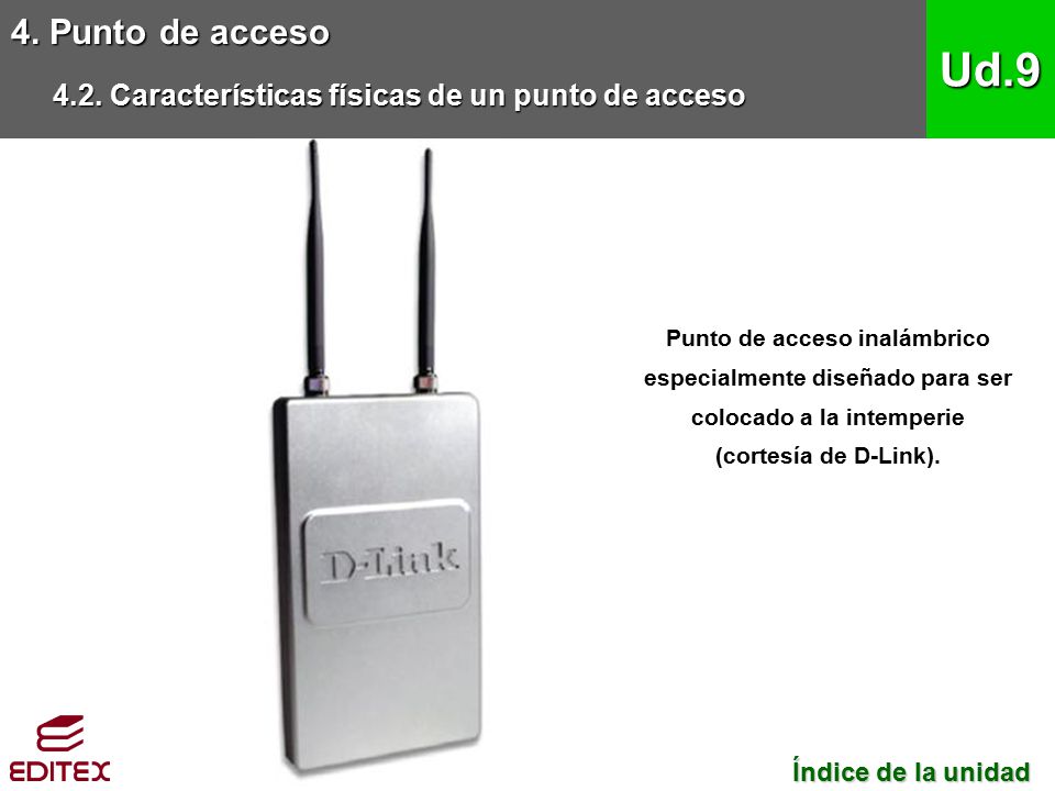 4. Punto de acceso 4.2. Características físicas de un punto de acceso. Ud.9.