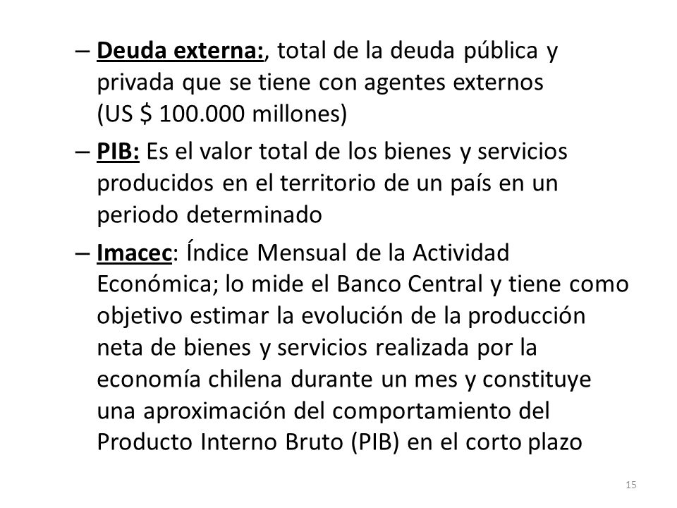 Deuda externa:, total de la deuda pública y privada que se tiene con agentes externos (US $ millones)