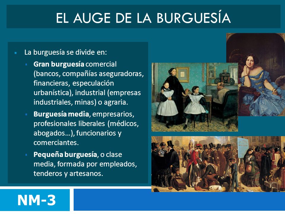 El auge de la burguesía NM-3 La burguesía se divide en: