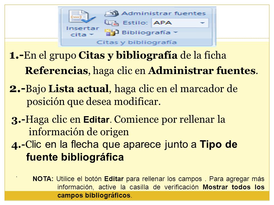 1.-En el grupo Citas y bibliografía de la ficha