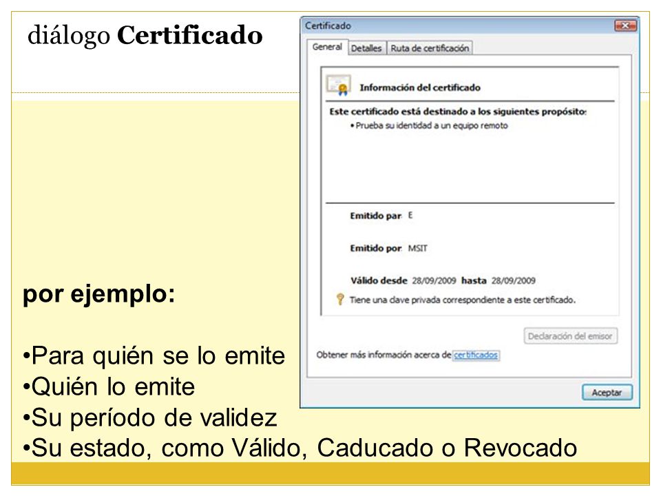 diálogo Certificado por ejemplo: Para quién se lo emite.