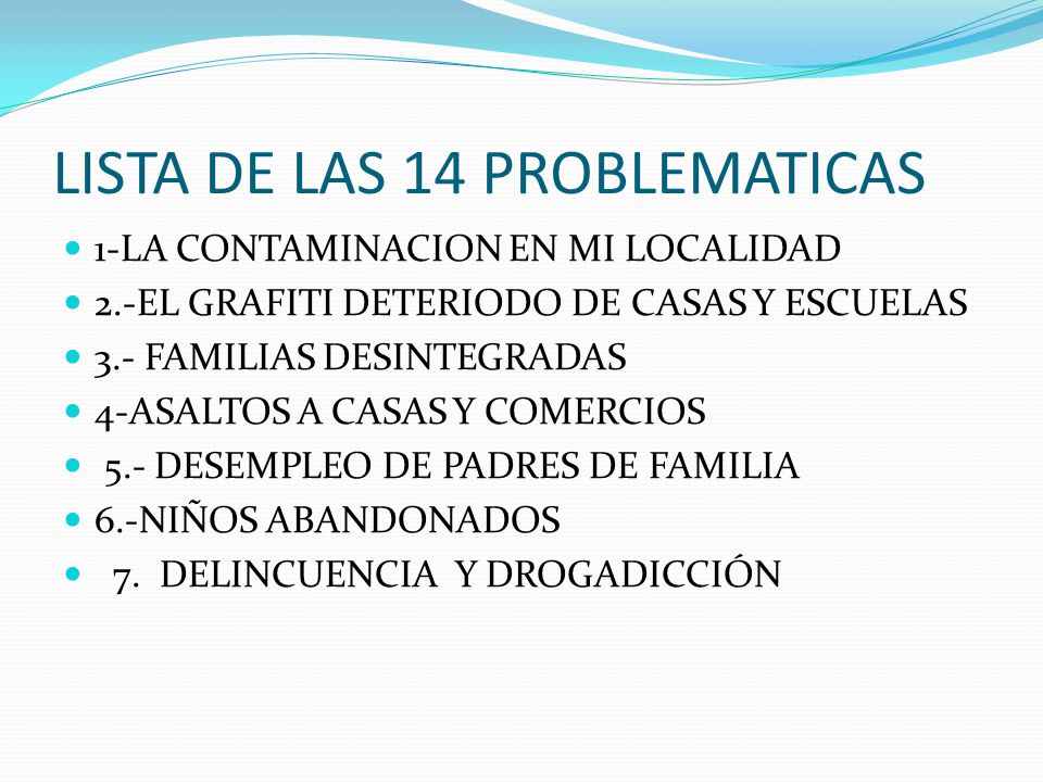 LISTA DE LAS 14 PROBLEMATICAS