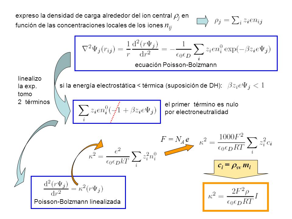 expreso la densidad de carga alrededor del ion central j en función de las concentraciones locales de los iones nij