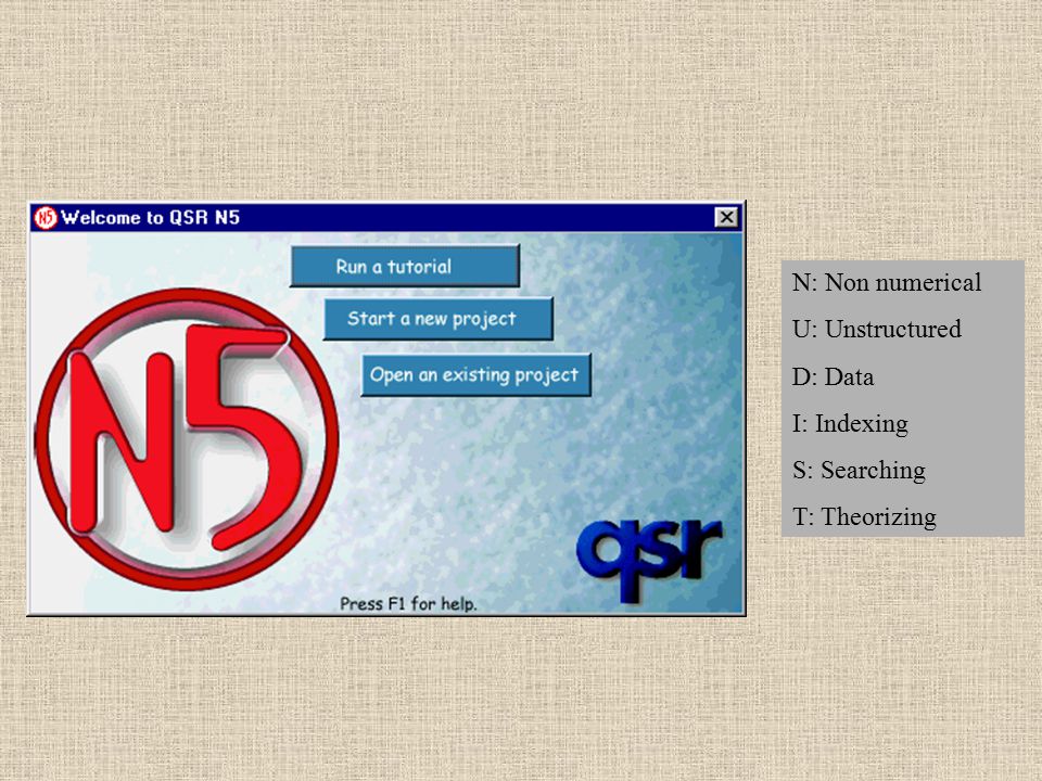 N: Non numerical U: Unstructured D: Data I: Indexing S: Searching T: Theorizing