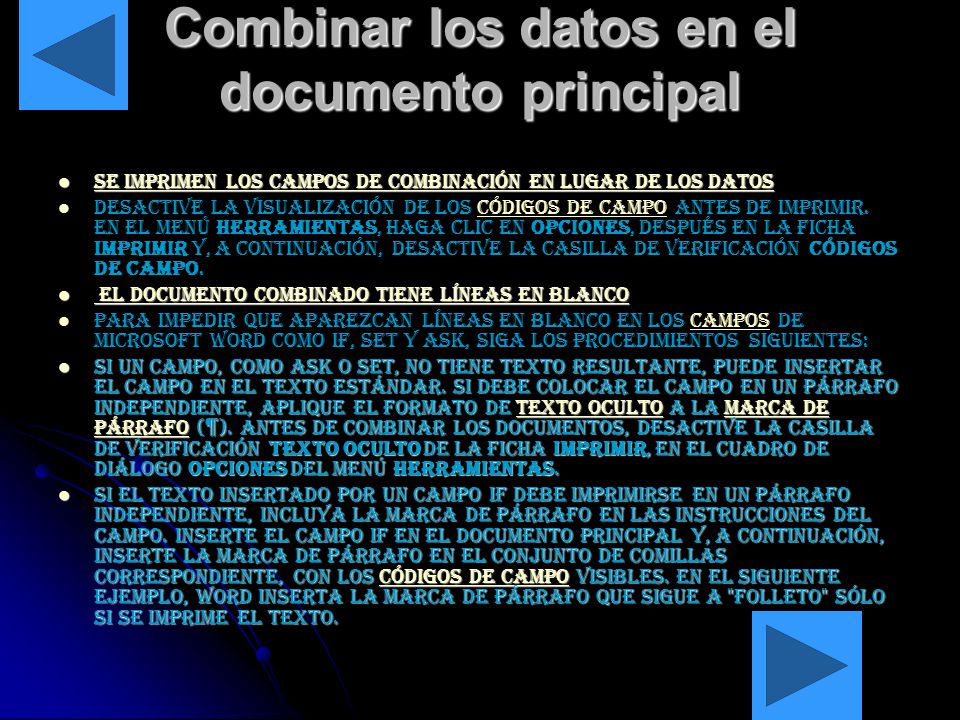Combinar los datos en el documento principal