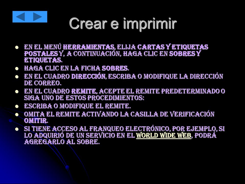 Crear e imprimir En el menú Herramientas, elija Cartas y etiquetas postales y, a continuación, haga clic en Sobres y etiquetas.
