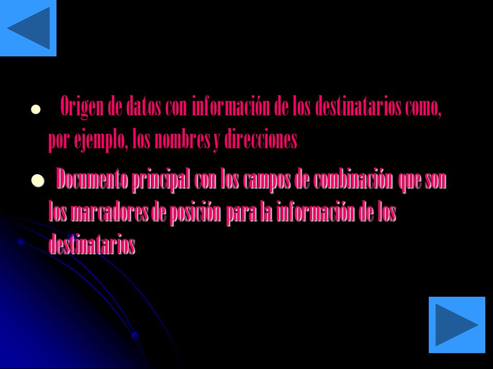 Origen de datos con información de los destinatarios como, por ejemplo, los nombres y direcciones