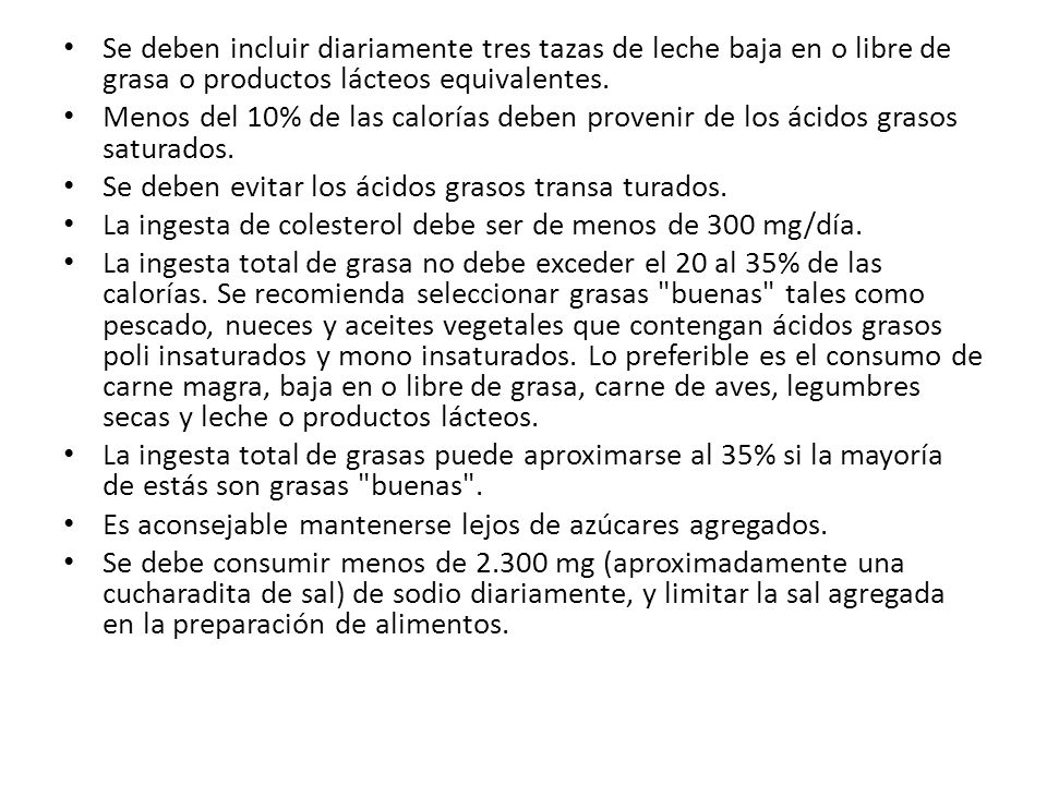 Se deben incluir diariamente tres tazas de leche baja en o libre de grasa o productos lácteos equivalentes.