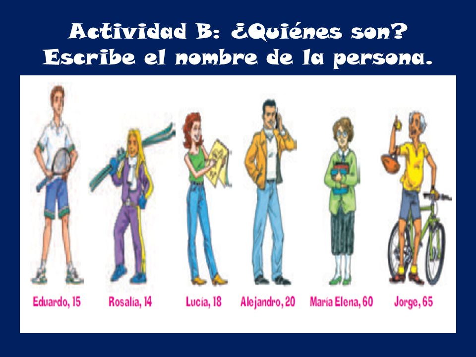 Actividad B: ¿Quiénes son Escribe el nombre de la persona.