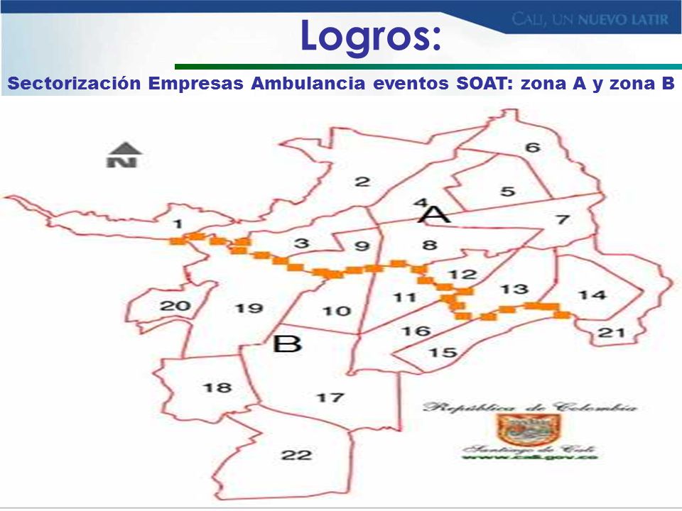 Sectorización Empresas Ambulancia eventos SOAT: zona A y zona B