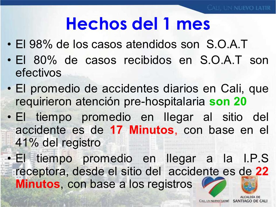 Hechos del 1 mes El 98% de los casos atendidos son S.O.A.T