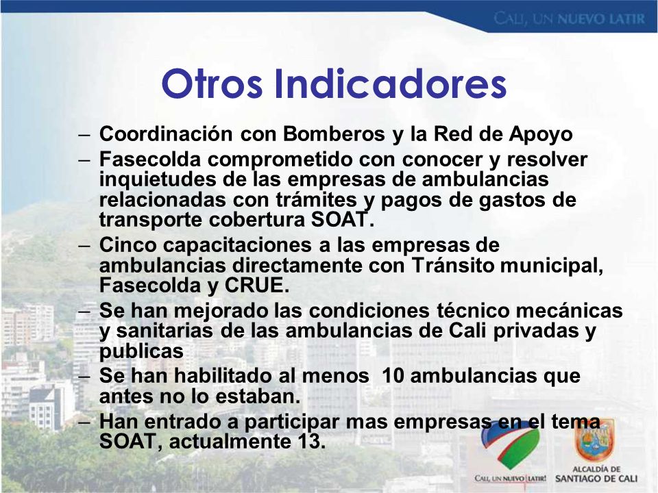 Otros Indicadores Coordinación con Bomberos y la Red de Apoyo