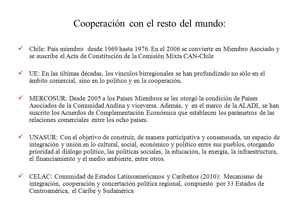 Cooperación con el resto del mundo: