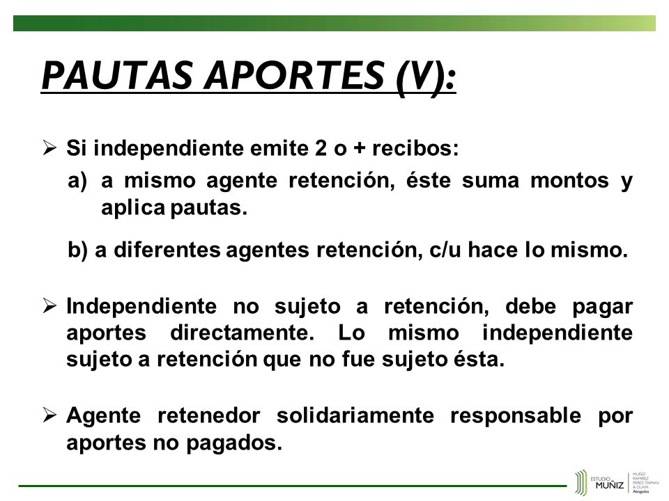 PAUTAS APORTES (V): Si independiente emite 2 o + recibos: