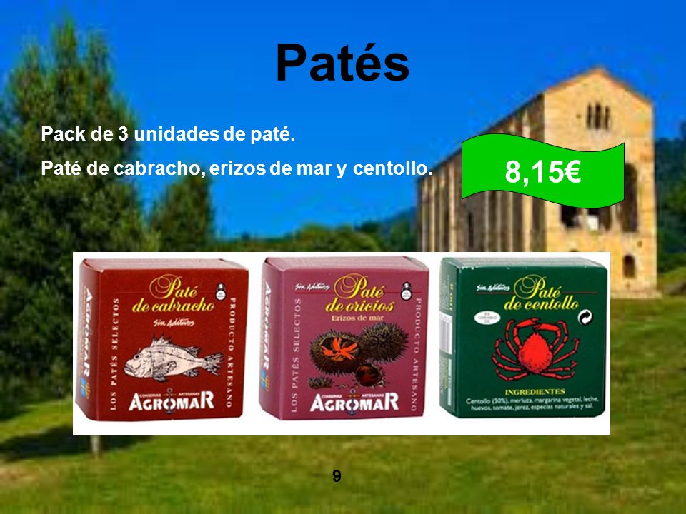 Patés Pack de 3 unidades de paté. Paté de cabracho, erizos de mar y centollo. 8,15€