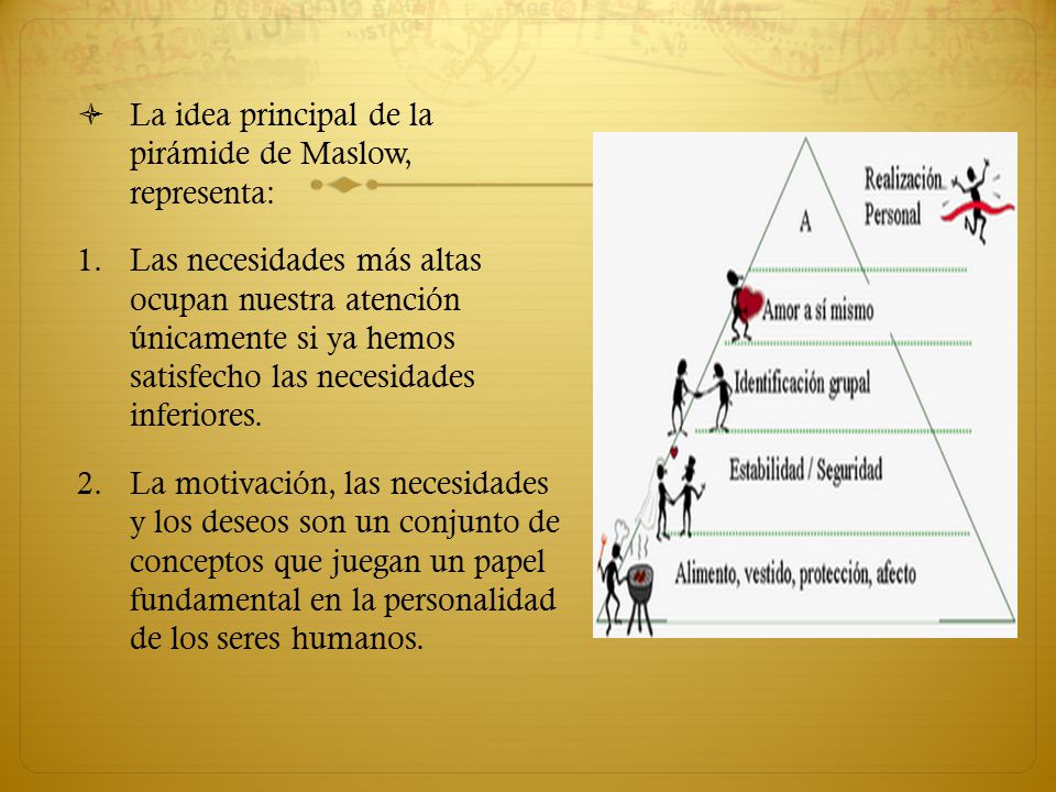 La idea principal de la pirámide de Maslow, representa: