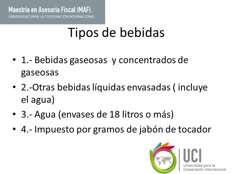 Tipos de bebidas 1.- Bebidas gaseosas y concentrados de gaseosas