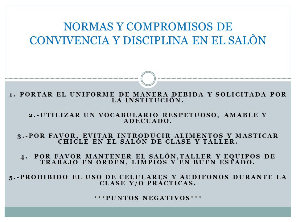 NORMAS Y COMPROMISOS DE CONVIVENCIA Y DISCIPLINA EN EL SALÒN