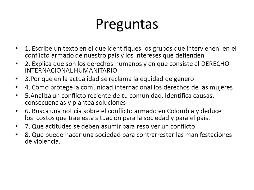 Preguntas 1. Escribe un texto en el que identifiques los grupos que intervienen en el conflicto armado de nuestro país y los intereses que defienden.